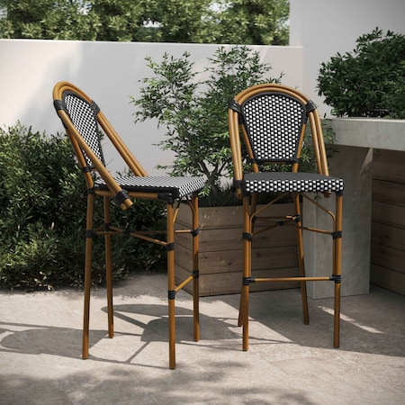 Flash Furniture NavyWhite PE Rattan Stacking Paris Stools, 2PK 2-SDA-AD642001-BS-BKWH-NAT-GG